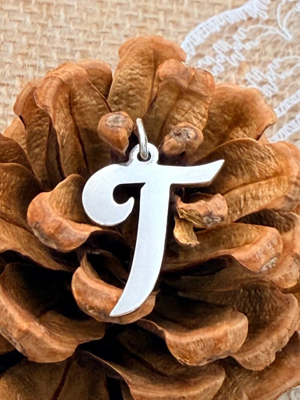 James Avery Large Script Initial T Charm Sterling Silver Letter Charm